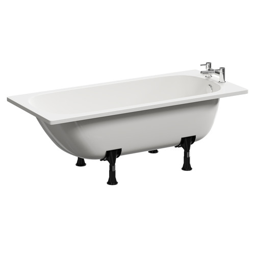 Cassia 1600mm x 700mm Straight Single Ended Steel Bath with 2 Tap Holes including Legs Left Hand View