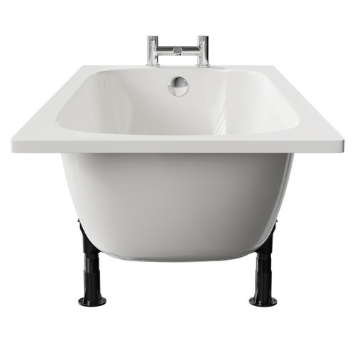 Cassia 1600mm x 700mm Straight Single Ended Steel Bath with 2 Tap Holes including Legs Side View