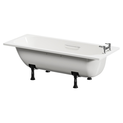 Cassia 1700mm x 700mm Anti Slip Straight Single Ended Steel Bath with Chrome Grips and 2 Tap Holes including Legs Right Hand View