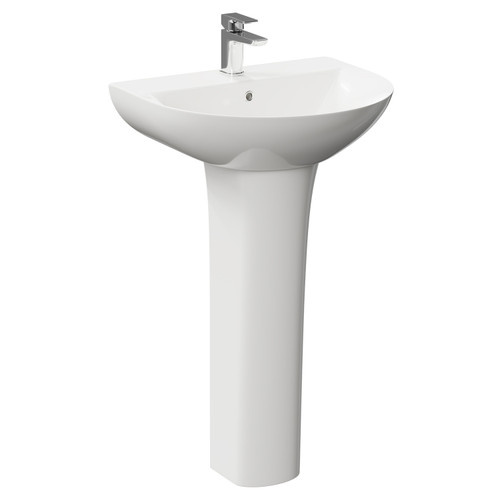 Jubilee 550mm Basin with 1 Tap Hole and Full Pedestal Left Hand View