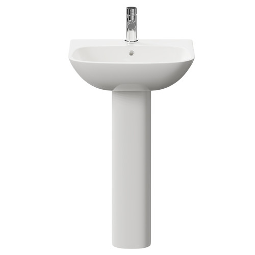 Kingston 545mm Basin with 1 Tap Hole and Full Pedestal Front View