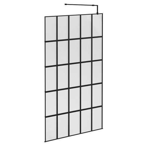 Colore Black Framed 1950mm x 1400mm 8mm Walk In Glass Shower Screen including Support Bars and Feet Left Hand View