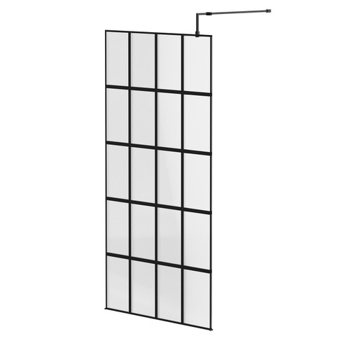 Colore Black Framed 1950mm x 1000mm 8mm Walk In Glass Shower Screen including Support Bars and Feet Right Hand View