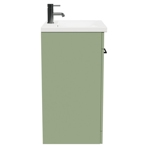 Napoli Olive Green 600mm Floor Standing Vanity Unit with 1 Tap Hole Basin and 2 Doors with Gunmetal Grey Handles Side View