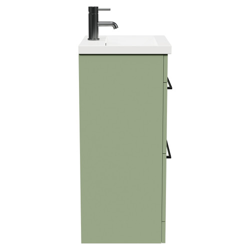 Napoli Olive Green 500mm Floor Standing Vanity Unit with 1 Tap Hole Basin and 2 Drawers with Gunmetal Grey Handles Side View