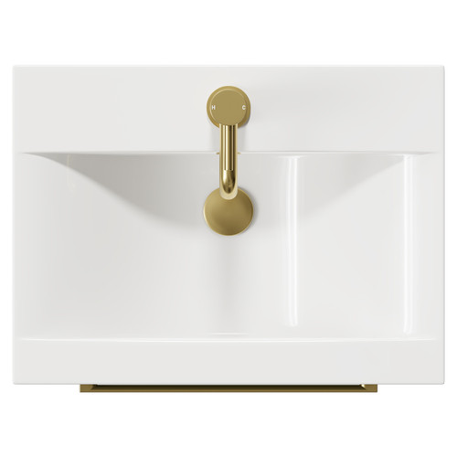 Napoli Olive Green 500mm Floor Standing Vanity Unit with 1 Tap Hole Basin and 2 Drawers with Brushed Brass Handles Top View