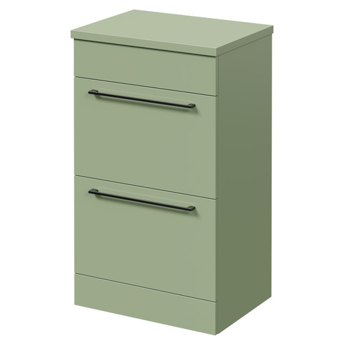 Napoli Olive Green 500mm Floor Standing Vanity Unit for Countertop Basins with 2 Drawers and Gunmetal Grey Handles Right Hand View