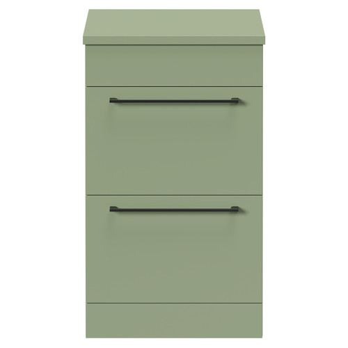 Napoli Olive Green 500mm Floor Standing Vanity Unit for Countertop Basins with 2 Drawers and Gunmetal Grey Handles Front View