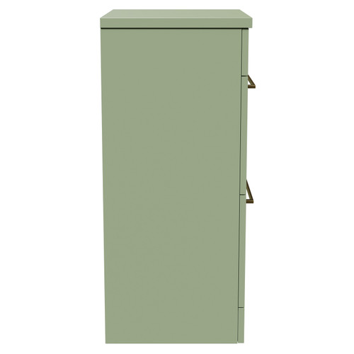Napoli Olive Green 500mm Floor Standing Vanity Unit for Countertop Basins with 2 Drawers and Brushed Brass Handles Side View