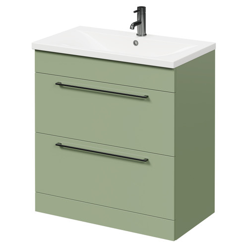 Napoli Olive Green 800mm Floor Standing Vanity Unit with 1 Tap Hole Basin and 2 Drawers with Gunmetal Grey Handles Right Hand View