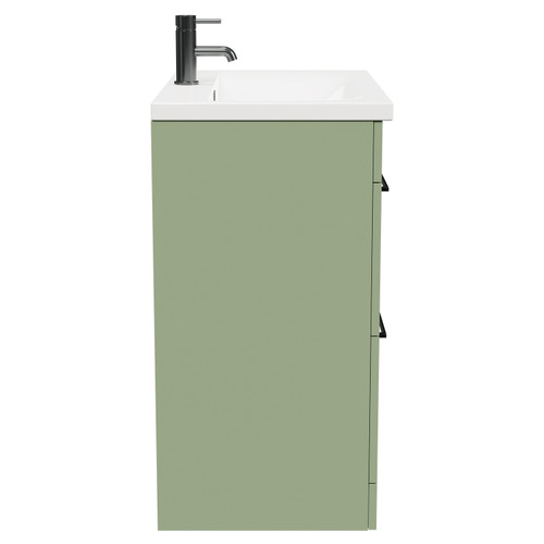 Napoli Olive Green 800mm Floor Standing Vanity Unit with 1 Tap Hole Basin and 2 Drawers with Gunmetal Grey Handles Side View