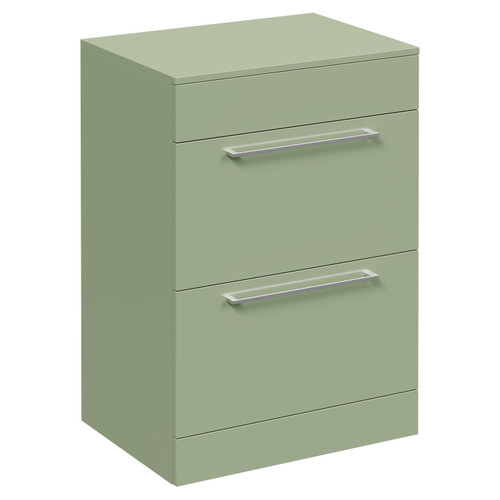 Napoli Olive Green 600mm Floor Standing Vanity Unit for Countertop Basins with 2 Drawers and Polished Chrome Handles Left Hand View