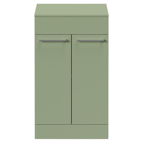 Napoli Olive Green 500mm Floor Standing Vanity Unit for Countertop Basins with 2 Doors and Polished Chrome Handles Front View