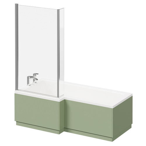 Loire 1700mm Left Hand L Shaped Shower Bath with Polished Chrome Bath Screen and Olive Green Front and End Bath Panels Right Hand View