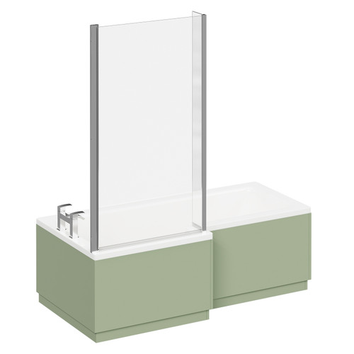 Loire 1700mm Left Hand L Shaped Shower Bath with Polished Chrome Bath Screen and Olive Green Front and End Bath Panels Left Hand View
