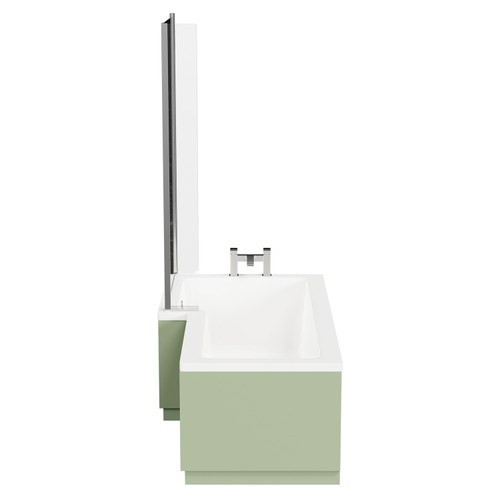 Loire 1700mm Left Hand L Shaped Shower Bath with Polished Chrome Bath Screen and Olive Green Front and End Bath Panels Side View