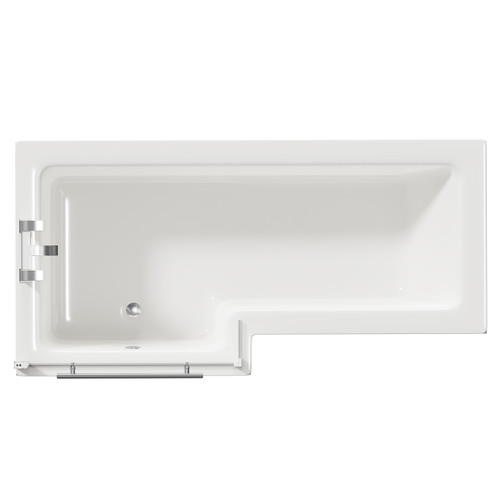 Loire 1700mm Left Hand L Shaped Shower Bath with Polished Chrome Towel Rail Bath Screen and Olive Green Front and End Bath Panels Top View