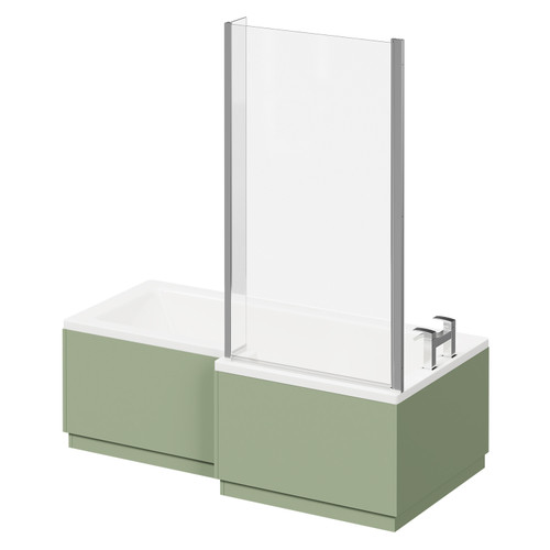 Loire 1700mm Right Hand L Shaped Shower Bath with Polished Chrome Bath Screen and Olive Green Front and End Bath Panels Right Hand View