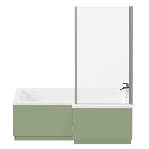 Loire 1700mm Right Hand L Shaped Shower Bath with Polished Chrome Bath Screen and Olive Green Front and End Bath Panels Front View