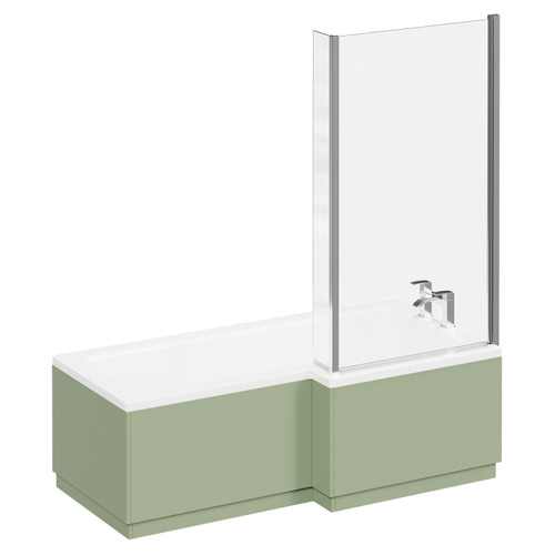 Loire 1700mm Right Hand L Shaped Shower Bath with Polished Chrome Bath Screen and Olive Green Front and End Bath Panels Left Hand View