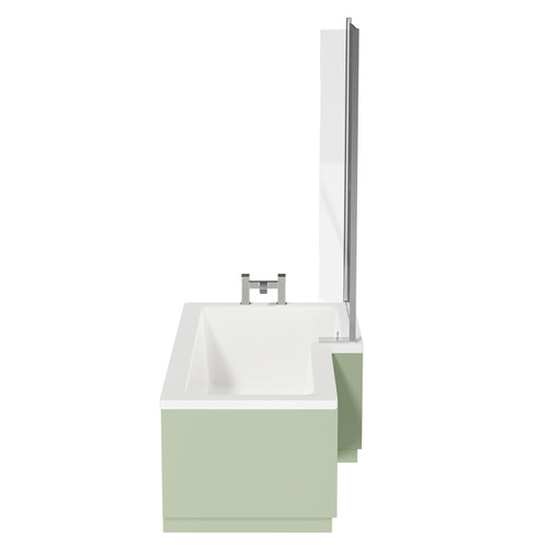 Loire 1700mm Right Hand L Shaped Shower Bath with Polished Chrome Bath Screen and Olive Green Front and End Bath Panels Side View