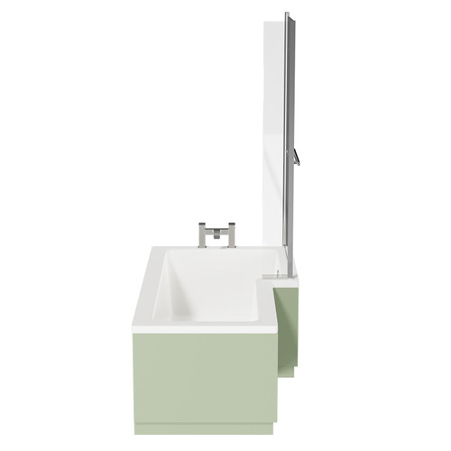 Loire 1700mm Right Hand L Shaped Shower Bath with Polished Chrome Towel Rail Bath Screen and Olive Green Front and End Bath Panels Side View