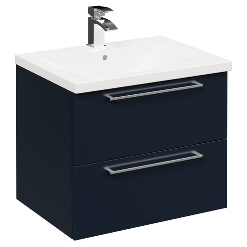 Camden 1700mm Straight Double Ended Bathroom Suite with Taps and Wastes including Deep Blue Vanity Unit with Polished Chrome Handles Vanity Unit View