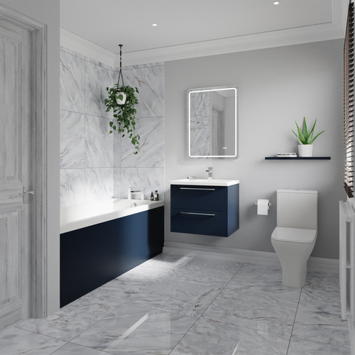 Kent 1700mm Straight Single Ended Bathroom Suite including Deep Blue Vanity Unit with Polished Chrome Handles Roomset