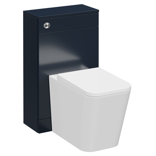 Stockwell 1700mm Straight Single Ended Bathroom Suite including Deep Blue Furniture Set with Polished Chrome Handles Toilet View