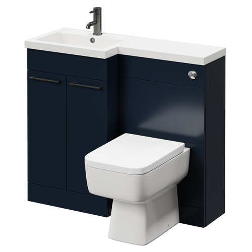 Napoli Combination Deep Blue 1000mm Vanity Unit Toilet Suite with Left Hand L Shaped 1 Tap Hole Basin and 2 Doors with Gunmetal Grey Handles Right Hand View