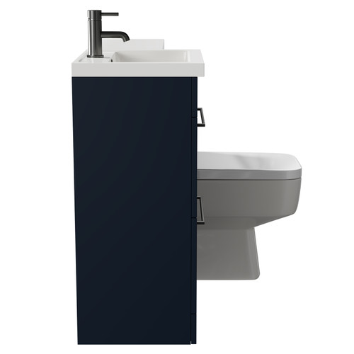 Napoli Combination Deep Blue 1000mm Vanity Unit Toilet Suite with Left Hand L Shaped 1 Tap Hole Basin and 2 Drawers with Gunmetal Grey Handles Side View
