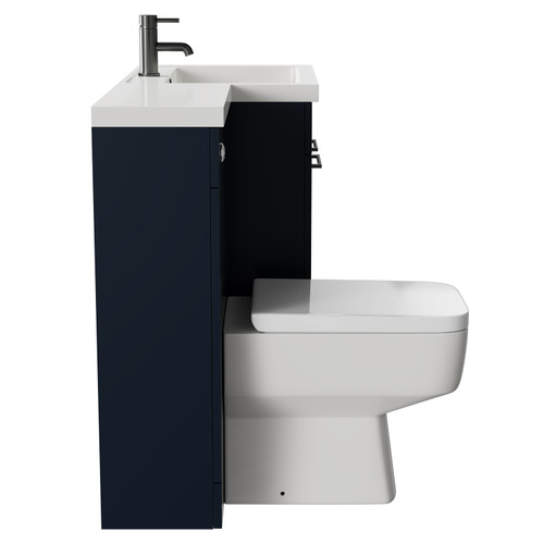 Napoli Combination Deep Blue 1100mm Vanity Unit Toilet Suite with Right Hand L Shaped 1 Tap Hole Basin and 2 Doors with Gunmetal Grey Handles Side on View