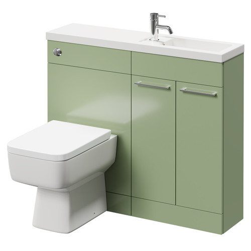 Napoli Combination Olive Green 1000mm Vanity Unit Toilet Suite with Slimline 1 Tap Hole Basin and 2 Doors with Polished Chrome Handles Right Hand Side View