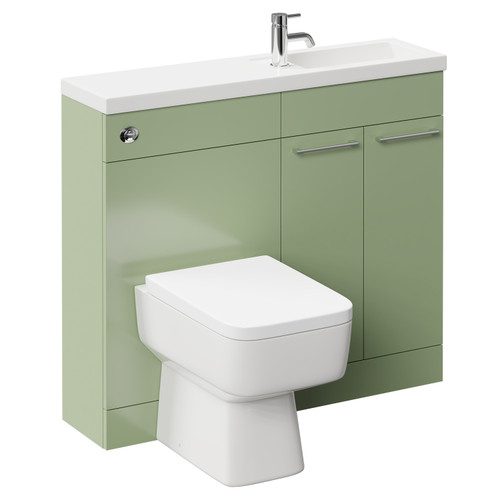 Napoli Combination Olive Green 1000mm Vanity Unit Toilet Suite with Slimline 1 Tap Hole Basin and 2 Doors with Polished Chrome Handles Left Hand Side View
