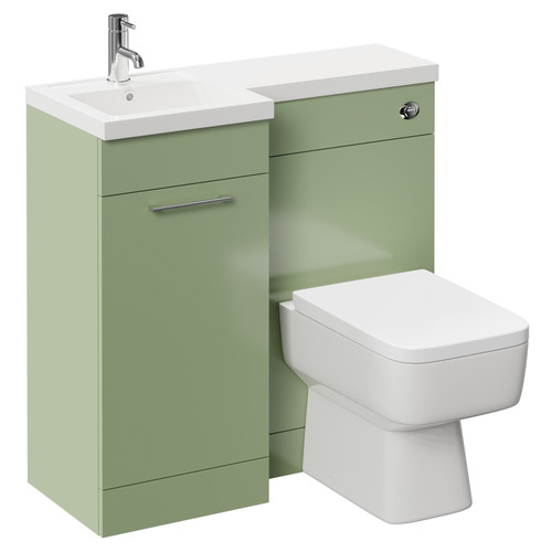 Napoli Combination Olive Green 900mm Vanity Unit Toilet Suite with Left Hand L Shaped 1 Tap Hole Basin and Single Door with Polished Chrome Handle Left Hand Side View