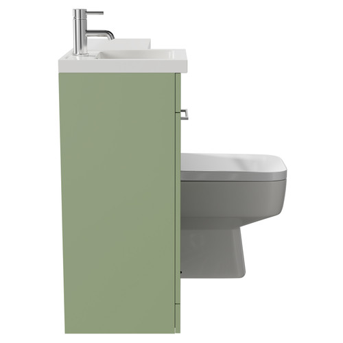 Napoli Combination Olive Green 900mm Vanity Unit Toilet Suite with Left Hand L Shaped 1 Tap Hole Basin and Single Door with Polished Chrome Handle Side on View