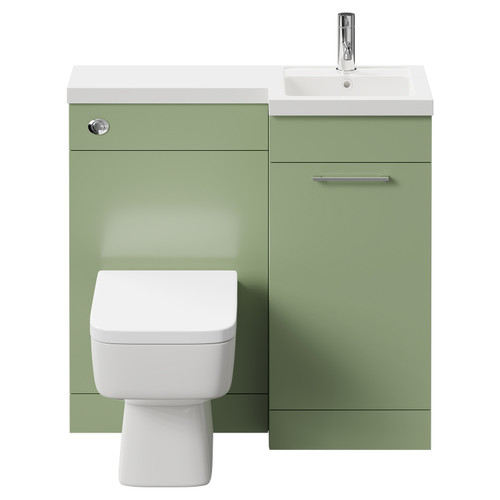 Napoli Combination Olive Green 900mm Vanity Unit Toilet Suite with Right Hand L Shaped 1 Tap Hole Basin and Single Door with Polished Chrome Handle Front View