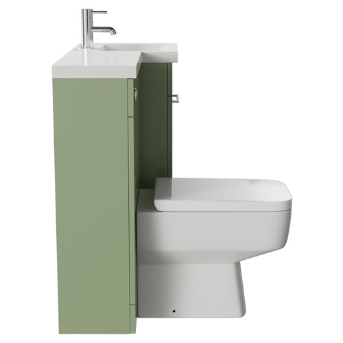 Napoli Combination Olive Green 900mm Vanity Unit Toilet Suite with Right Hand L Shaped 1 Tap Hole Basin and Single Door with Polished Chrome Handle Side on View