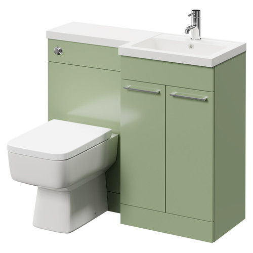 Napoli Combination Olive Green 1000mm Vanity Unit Toilet Suite with Right Hand L Shaped 1 Tap Hole Basin and 2 Doors with Polished Chrome Handles Right Hand Side View