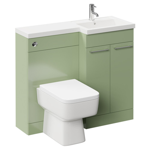 Napoli Combination Olive Green 1000mm Vanity Unit Toilet Suite with Right Hand L Shaped 1 Tap Hole Basin and 2 Doors with Polished Chrome Handles Left Hand Side View