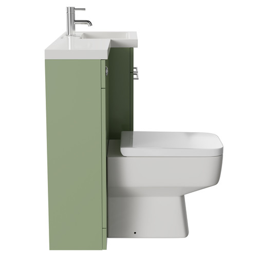 Napoli Combination Olive Green 1000mm Vanity Unit Toilet Suite with Right Hand L Shaped 1 Tap Hole Basin and 2 Doors with Polished Chrome Handles Side on View