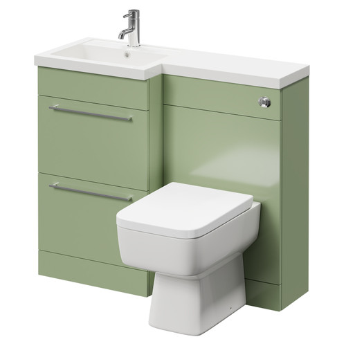 Napoli Combination Olive Green 1000mm Vanity Unit Toilet Suite with Left Hand L Shaped 1 Tap Hole Basin and 2 Drawers with Polished Chrome Handles Right Hand Side View