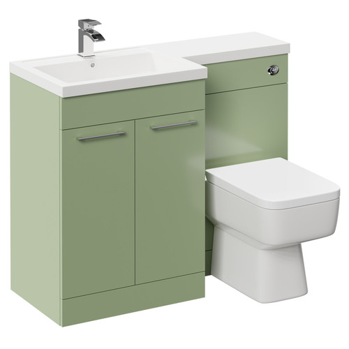 Napoli Combination Olive Green 1100mm Vanity Unit Toilet Suite with Left Hand L Shaped 1 Tap Hole Basin and 2 Doors with Polished Chrome Handles Left Hand Side View