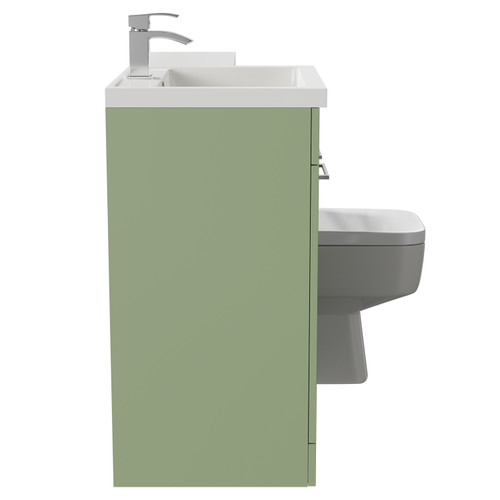 Napoli Combination Olive Green 1100mm Vanity Unit Toilet Suite with Left Hand L Shaped 1 Tap Hole Basin and 2 Doors with Polished Chrome Handles Side on View