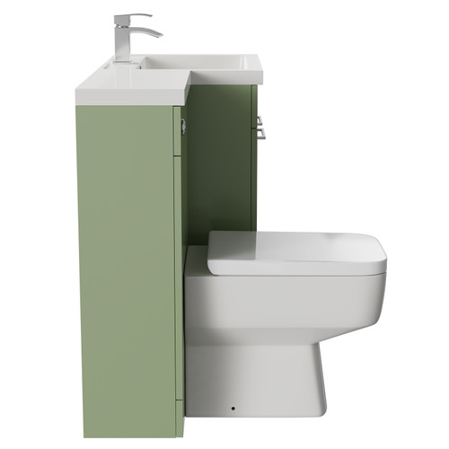 Napoli Combination Olive Green 1100mm Vanity Unit Toilet Suite with Right Hand L Shaped 1 Tap Hole Basin and 2 Doors with Polished Chrome Handles Side on View