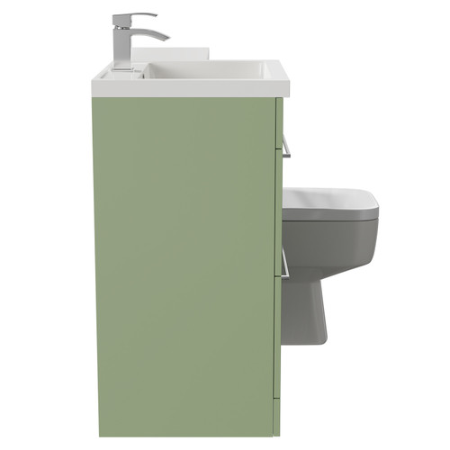Napoli Combination Olive Green 1100mm Vanity Unit Toilet Suite with Left Hand L Shaped 1 Tap Hole Basin and 2 Drawers with Polished Chrome Handles Side on View