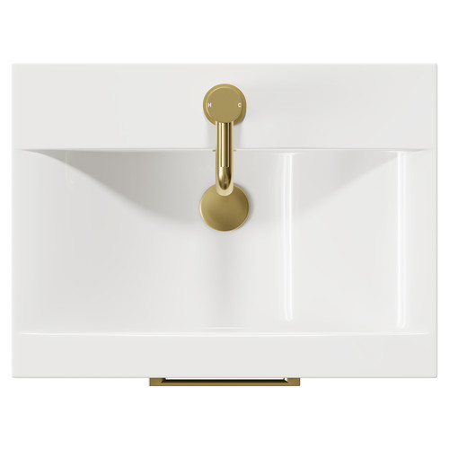 Napoli Olive Green 500mm Wall Mounted Vanity Unit with 1 Tap Hole Basin and Single Drawer with Brushed Brass Handle Top View Napoli Olive Green 500mm Wall Mounted Vanity Unit with 1 Tap Hole Basin and Single Drawer with Brushed Brass Handle Top View