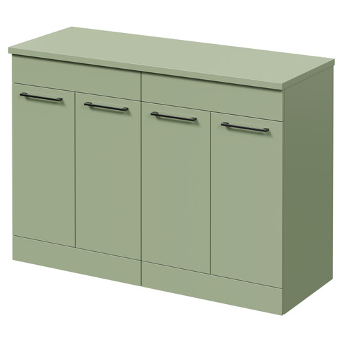 Napoli Olive Green 1200mm Floor Standing Vanity Unit for Countertop Basins with 4 Doors and Gunmetal Grey Handles Right Hand View