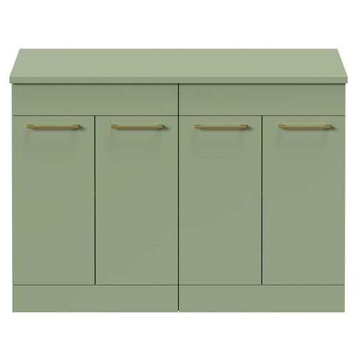 Napoli Olive Green 1200mm Floor Standing Vanity Unit for Countertop Basins with 4 Doors and Brushed Brass Handles Front View Napoli Olive Green 1200mm Floor Standing Vanity Unit for Countertop Basins with 4 Doors and Brushed Brass Handles Front View