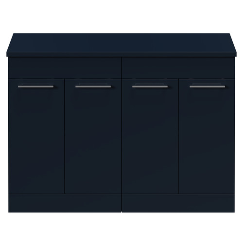 Napoli Deep Blue 1200mm Floor Standing Vanity Unit for Countertop Basins with 4 Doors and Polished Chrome Handles Front View